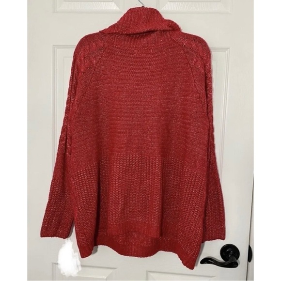 Liz Claiborne Red Cable Knit Cowl Neck Sweater Metallic Christmas Womens Sz XL - Picture 5 of 6
